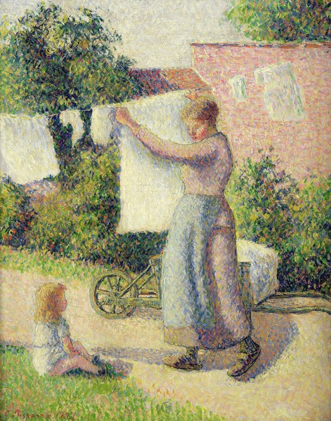 Camille Pissarro, Woman Hanging up the Washing, 1887 (oil on canvas) (Pointillismus,)