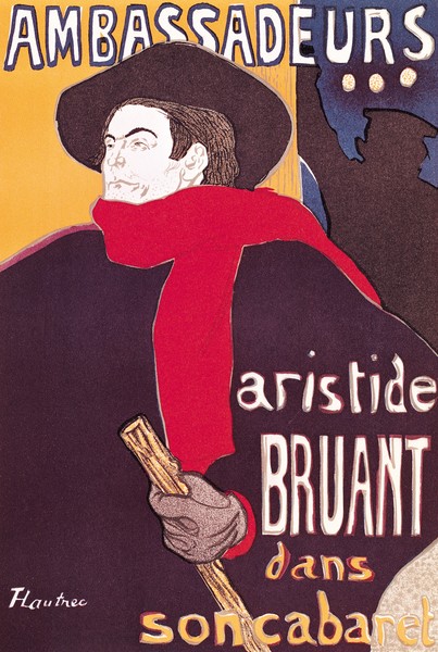 Henri de Toulouse-Lautrec, Poster advertising Aristide Bruant (1851-1925) in his cabaret at the Ambassadeurs, 1892 (litho)