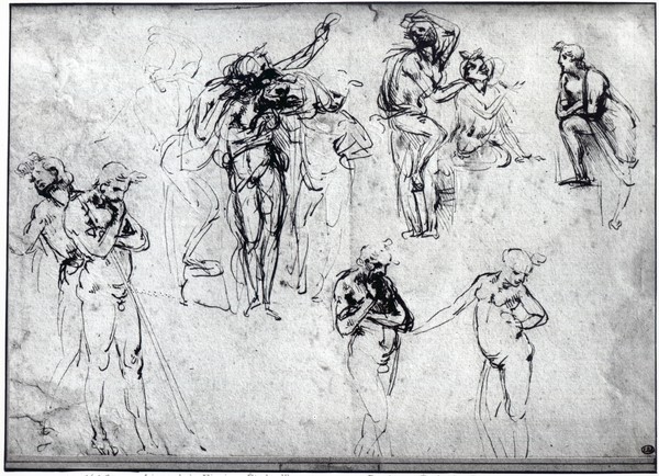 Leonardo da Vinci, Study of nude men (pen and ink on paper)