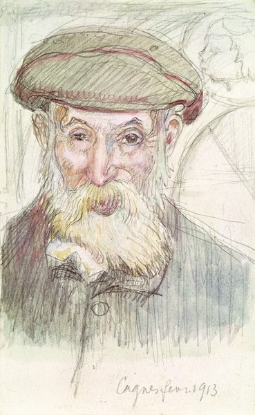 Maurice Denis, Portrait of Pierre Auguste Renoir (1841-1919) at Cagnes, 1913 (pencil & w/c on paper) (Künstler, Portrait, Renoir, Bart, Kappe, alter Mann, Maler, Persönlichkeiten, Wohnzimmer, Galerie, Wunschgröße, Zeichnung, Studie, bunt)