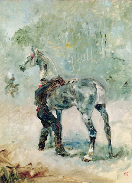Henri de Toulouse-Lautrec, Artilleryman Saddling his Horse, 1879 (oil on canvas)