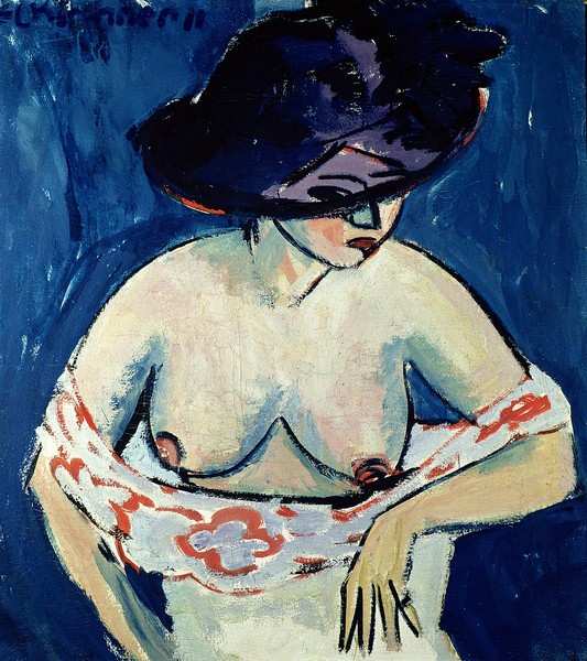 Ernst Ludwig Kirchner, Half-Naked Woman with a Hat, 1911 (oil on canvas)