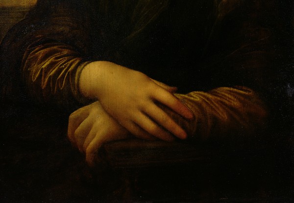 Leonardo da Vinci, Mona Lisa, detail of her hands, c.1503-06 (oil on panel) (Renaissance, Malerei, Portrait, La Gioconda, Frau, Hände, Detail, Schlafzimmer, Wohnzimmer,  Klassiker, Wunschgröße, bunt)