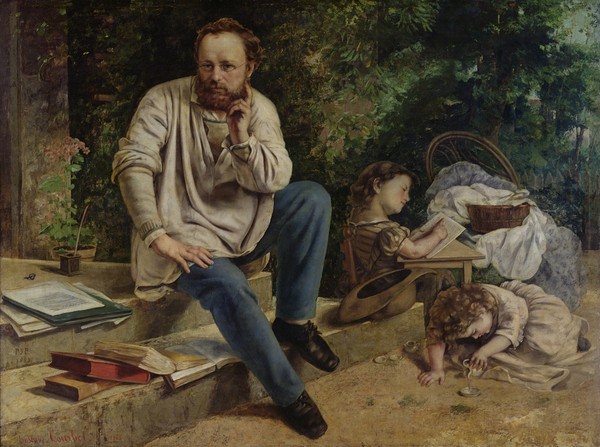 Gustave Courbet, Pierre Joseph Proudhon (1809-65) and his children in 1853, 1865 (oil on canvas) (see 99577 for detail)