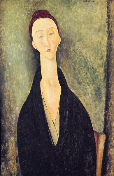 Amedeo Modigliani, Madame Hanka Zborowska, 1918 (oil on canvas) (Portrait, Gesicht, Sitzende, Frau,  Expressionismus, klassische Moderne, Malerei, Wohnzimmer, Treppenhaus, Wunschgröße, bunt)