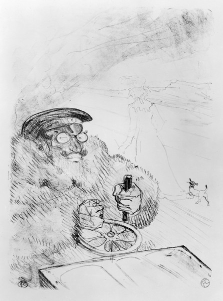 Henri de Toulouse-Lautrec, The Motorist, 1896 (litho) (b/w photo)
