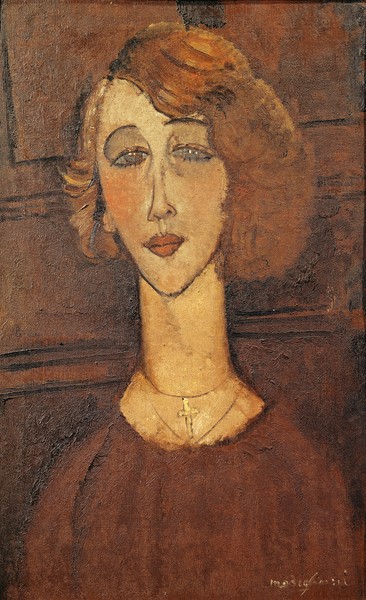 Amedeo Modigliani, Renee, 1917 (oil on canvas) (Portrait, Gesicht, Bildnis, Frau,  Expressionismus, klassische Moderne, Malerei, Wohnzimmer, Treppenhaus, Wunschgröße, bunt)