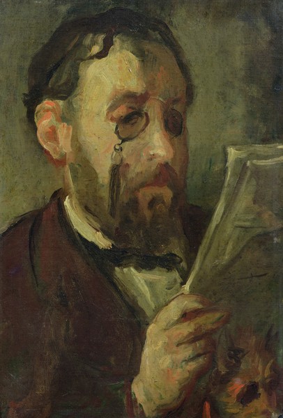 Marcellin Gilbert Desboutin, Edgar Degas (1834-1917) (oil on canvas) (Portrait, Künstlerportrait, Edgar Degas, Zeitung lesen, Impressionismus, Klassiker, Wunschgröße, Treppenhaus, Wohnzimmer, bunt)