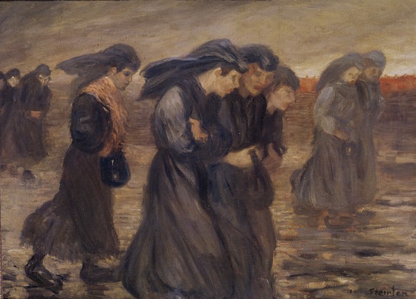 Théophile-Alexandre Steinlen, The Coal Graders, 1905 (oil on canvas) (Art Nouveau, Jugendstil, Armut, Kohlesucherinnen, Arbeit, Wohnzimmer, Treppenhaus, Wunschgröße, bunt)