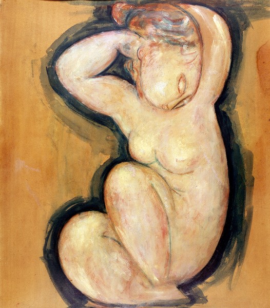 Amedeo Modigliani, Caryatid, c.1913-14 (oil on cardboard) (Akt, Aktzeichnung, Karyatide, Kanephore, Frau, Studie, Expressionismus, klassische Moderne, Malerei, Wohnzimmer,  Schlafzimmer, Wunschgröße, bunt)