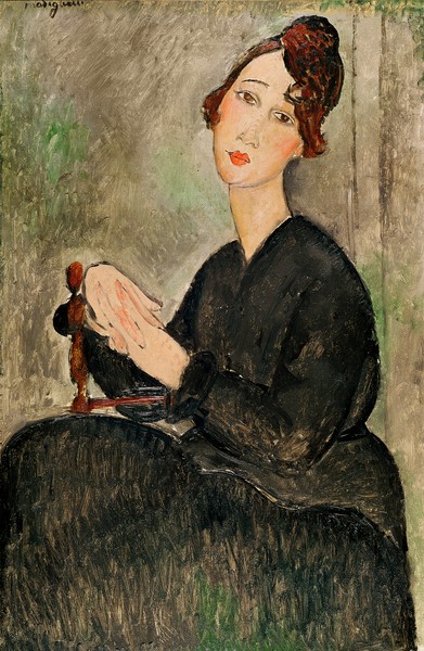 Amedeo Modigliani, Portrait of Dedie Hayden, 1918 (oil on canvas) (Portrait, Gesicht, Sitzende, Frau,  Expressionismus, klassische Moderne, Malerei, Wohnzimmer, Treppenhaus, Wunschgröße, bunt)