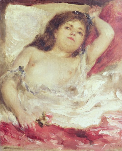 Pierre-Auguste Renoir, Semi-Nude Woman in Bed: The Rose, before 1872 (oil on canvas)