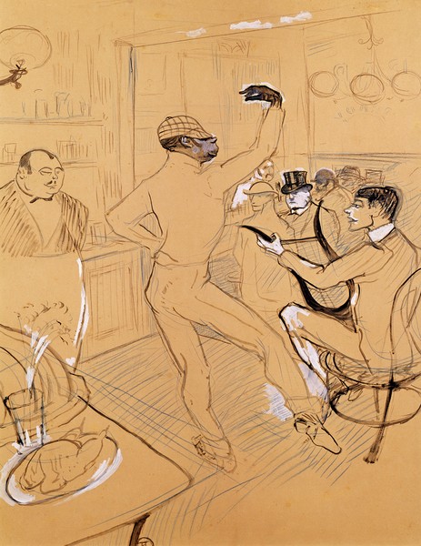 Henri de Toulouse-Lautrec, Chocolat Dancing, 1896 (pen & ink and coloured pencil on paper)