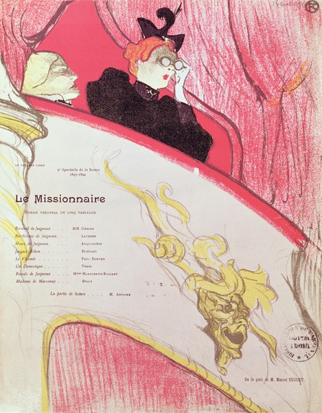 Henri de Toulouse-Lautrec, Cover of a programme for 'Le Missionaire' at the Theatre Libre, 1893-94 (colour litho) (see also 202671)