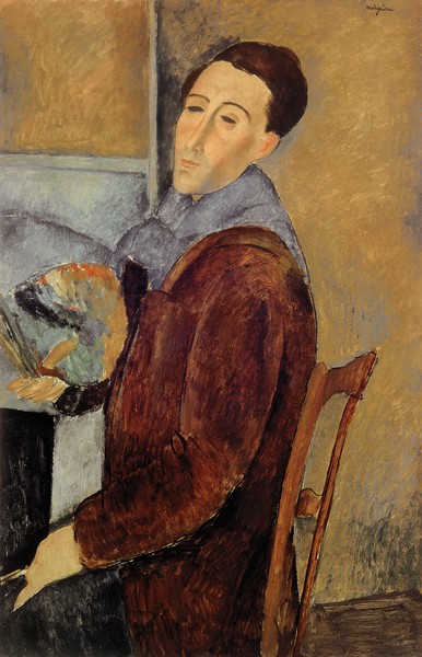 Amedeo Modigliani, Self Portrait, 1919 (oil on canvas) (Portrait, Gesicht, Selbstprotrait, Modigliani, Expressionismus, klassische Moderne, Malerei, Wohnzimmer, Treppenhaus, Wunschgröße, bunt)