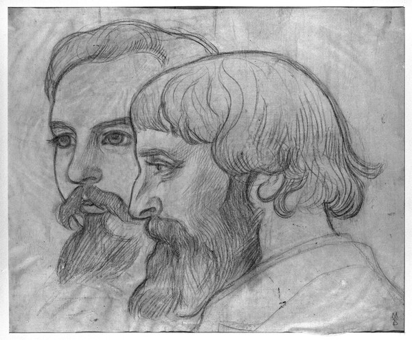 Maurice Denis, Paul Serusier and Maurice Denis, study for 'The Hommage to Cezanne', 1899 (charcoal and sanguine) (Künstler, Portraits,  Künstergruppe, Nabis, Persönlichkeiten, Studie, Kohle/Rötelzeichnung, Zeichnung, Wohnzimmer, Galerie, Wunschgröße, schwarz/weiß)