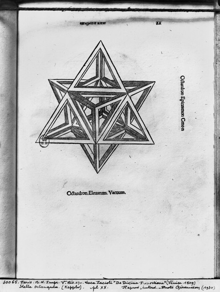 Leonardo da Vinci, Stella octangula, from 'De Divina Proportione' by Luca Pacioli, published 1509, Venice (engraving) (b/w photo)