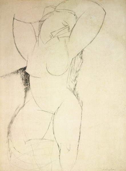 Amedeo Modigliani, Caryatid, c.1913-14 (pen & ink on paper) (Akt, Aktzeichnung, Frau, Studie, Expressionismus, klassische Moderne, Zeichnung, Schlafzimmer, Wunschgröße, schwarz/weiß)