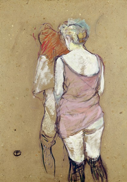 Henri de Toulouse-Lautrec, Two Semi-Nude Women at the Maison de la Rue des Moulins, 1894 (oil on card)