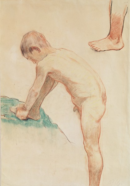 Paul Gauguin, Study of a boy and a foot, 1888 (red chalk, charcoal & pastel on beige paper) (see also 146451)