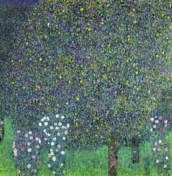 Gustav Klimt, Roses under the Trees, c.1905 (oil on canvas) (Klassische Moderne,dekorativ, Jugendstil, Baum, Obstbaum, Früchte, Äpfel, Herbst, Rosen, bunt, Wohnzimmer, Treppenhaus, Malerei, Wunschgröße)