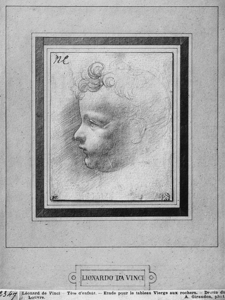 Leonardo da Vinci, Head of a child (pencil on paper) (b/w photo)