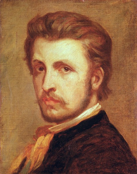 Thomas Couture, Self Portrait (oil on canvas) (Portrait, Bildnis, Selbstbildnis, Persönlichkeiten, Künstler, Malerei, Wunschgröße, Treppenhaus, bunt)