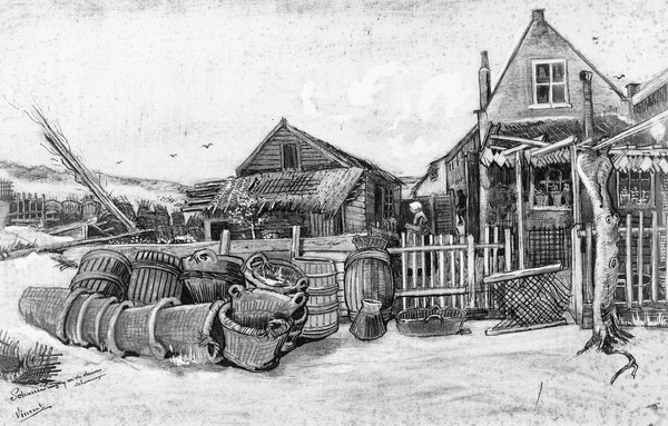 Vincent van Gogh, The fish drying barn at Scheveningen, c.1882 (pencil on paper) (b/w photo)