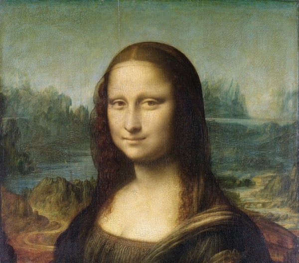 Leonardo da Vinci, Mona Lisa, c.1503-6 (oil on panel) (detail of 3179) (Renaissance, Malerei, Portrait, La Gioconda, Frau, Kopf, Lächeln, Landschaft, Schlafzimmer, Wohnzimmer,  Klassiker, Wunschgröße, bunt)
