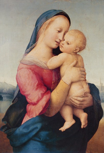 Raphael, The 'Tempi' Madonna, 1508 (oil on panel) (Madonna, Maria, Kind, Mutterliebe, Jesus, Religion, christlich, Renaissance, Malerei, Klassiker, Wunschgröße, Wohnzimmer, Schlafzimmer, bunt)