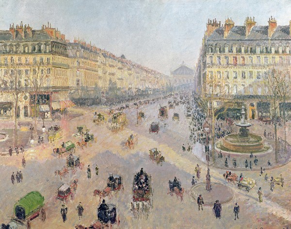 Camille Pissarro, The Avenue de L'Opera, Paris, Sunlight, Winter Morning, c.1880 (oil on canvas) (Paris, Stadt, Hauptstadt, Straße, Prachtstraße, Platz, Winter, Menschen, Alltagsszene, Frankreich, Impressionismus, Klassische Moderne, Wohnzimmer, Wunschgröße)