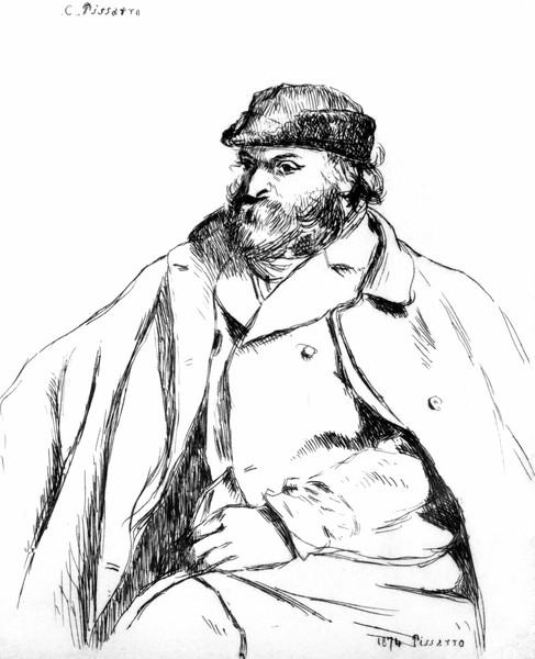 Camille Pissarro, Portrait of Cezanne, 1874 (etching) (Portrait, Grafik, Künstler, Paul Cezanne, Wunschgröße, Klassische Moderne, Treppenhaus, Wohnzimmer, schwarz/weiß)
