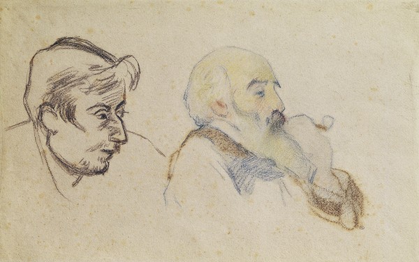 P. & Pissarro, C. Gauguin, Portrait of Pissarro by Gauguin and Portrait of Gauguin by Pissarro (coloured chalk) (Künstlerprotraits, Pissarro, Gauguin, Studien, Skizzen, Zeichnungen, Kreide, Persönlichkeiten, Wohnzimmer, Treppenhaus, Wunschgröße, bunt)