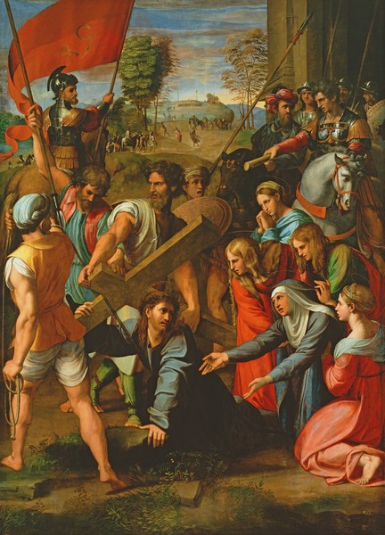 Raphael, The Fall on the Road to Calvary, 1517 (oil on canvas) (Kreuztragung, Jesus Christus, Kalvarienberg, Sturz, Römer, Landschaft, Religion, Renaissance, Malerei, Klassiker, Wunschgröße, Wohnzimmer, bunt)