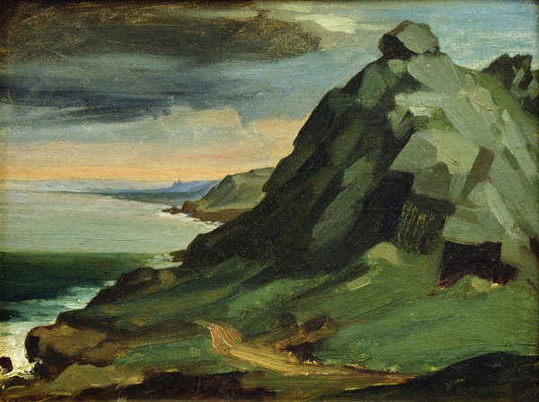 Jean-Francois Millet, The Rock of Catel, or The Cliffs of The Hague, 1844 (oil on canvas) (Landschaft, Meer, Küste, Klippen, Horizont, Realismus, Malerei, Wohnzimmer, Klassiker, Wunschgröße, bunt)