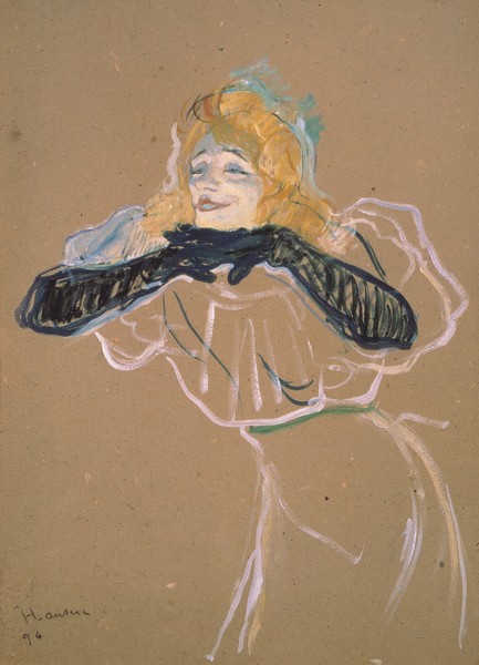 Henri de Toulouse-Lautrec, Yvette Guilbert (1867-1944) singing 'Linger, Longer, Loo', 1894 (oil on cardboard)