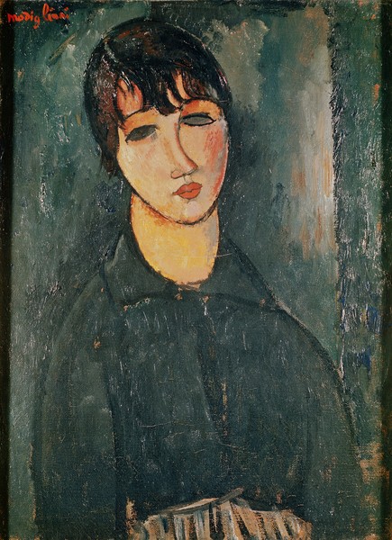 Amedeo Modigliani, The Servant, 1916 (oil on canvas) (Portrait, Gesicht, Frau, junge Frau, Hausangestellte, Dienstmädchen, Expressionismus, klassische Moderne, Malerei, Wohnzimmer, Treppenhaus, Wunschgröße, bunt)