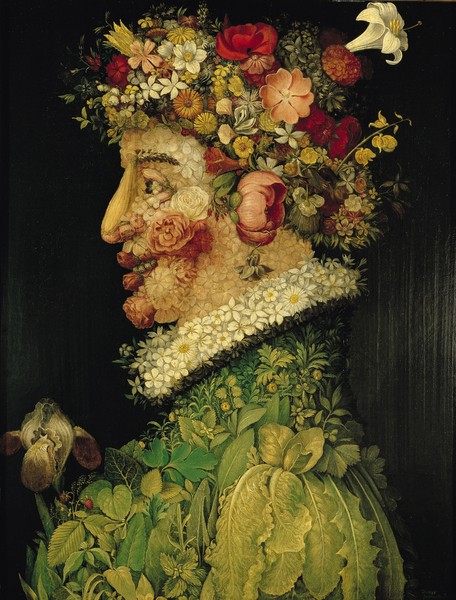 Giuseppe Arcimboldo, Spring, (oil on canvas) (Wunschgröße, Gesicht, Portrait, Blumen, Blüten, Blätter, floral, Frühling, Jahreszeit, Personifizierung, bizarr, Manierismus, Allegorie, Figurativ, Klassiker, Wohnzimmer, Esszimmer, bunt)