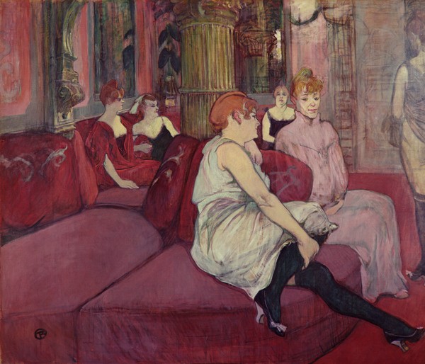 Henri de Toulouse-Lautrec, In the Salon at the Rue des Moulins, 1894 (charcoal & oil on canvas)