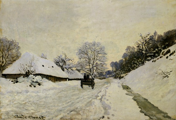 Claude Monet, The Cart, or Road under Snow at Honfleur, 1865 (oil on canvas)