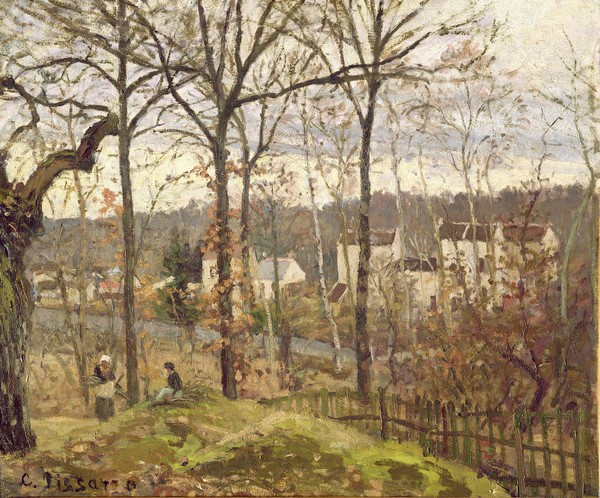 Camille Pissarro, Winter Landscape at Louveciennes, c.1870 (oil on canvas) (Landschaftsmalerei, Landschaft, Idylle, Dorf, Winter, Bäume, Frankreich, Pointillismus, Klassische Moderne, Wohnzimmer, Wunschgröße)
