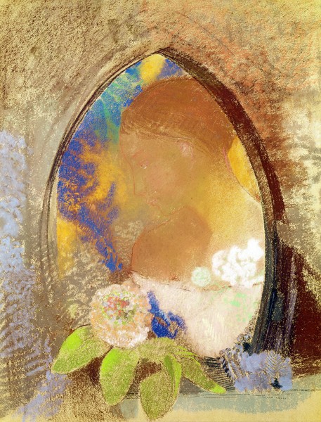 Odilon Redon, Portrait with Flowers (pastel on paper)