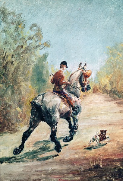 Henri de Toulouse-Lautrec, Trotting Horseman with a Little Dog, 1879 (oil on canvas)
