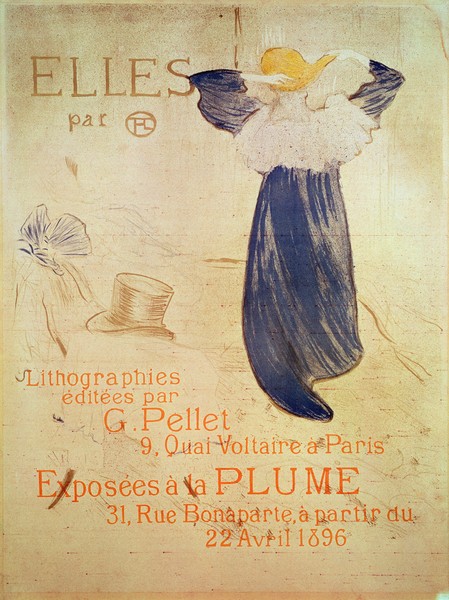 Henri de Toulouse-Lautrec, 'Elles' frontispiece for the 1896 exhibition at La Plume, 31 rue Bonaparte, Paris from 22nd April. Editions G Pellet, 9 quai Voltaire, Paris, 1896 (Crayon, brush, and spatter lithograph printed in four colors on beige wove paper