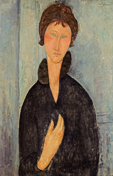 Amedeo Modigliani, Woman with Blue Eyes, c.1918 (oil on canvas) (Portrait, Gesicht, Frau, blaue Augen, Expressionismus, klassische Moderne, Malerei, Wohnzimmer, Treppenhaus, Wunschgröße, bunt)
