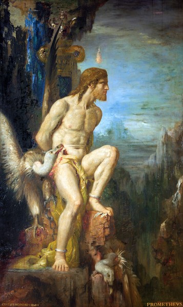 Gustave Moreau, Prometheus, 1868 (oil on canvas) (Titan, götter, Strafe, Geier, Leber, Qual, grausam, Sage, Mythologie, Troja, mythisch, Symbolismus, Wohnzimmer, Wunschgröße, Klassiker, bunt)