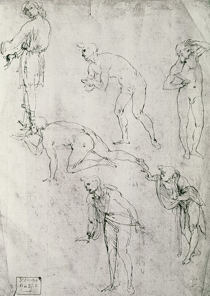 Leonardo da Vinci, Six Figures, Study for an Epiphany (pen and ink on paper)