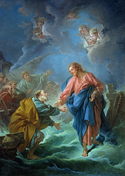 Francois Boucher, St. Peter Invited to Walk on the Water, 1766 (oil on canvas) (Jesus Chritus, Petrus, Wasser, See, Sturm, Schiffbruch, Wunder, Religion, Rokoko, Malerei, Klassiker, Wunschgröße, Wohnzimmer, Schlafzimmer, bunt)