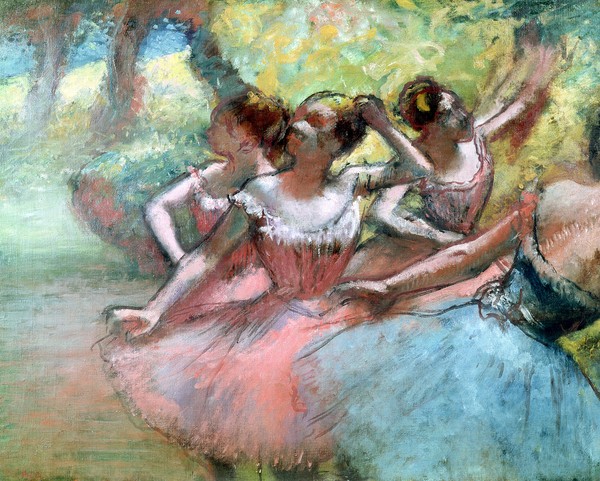 Edgar Degas, Four ballerinas on the stage (pastel)