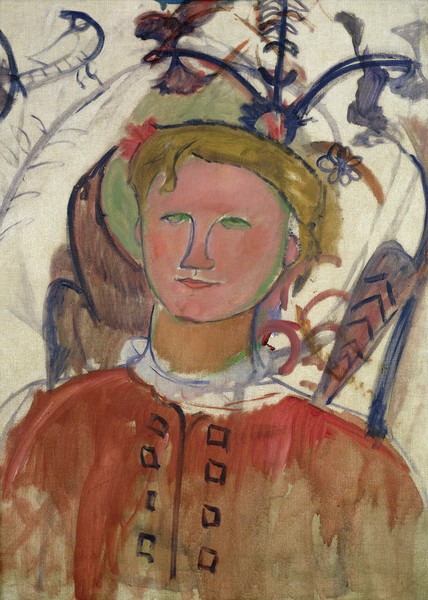 Amedeo Modigliani, Marie Vassilieff (1884-1957) (oil on canvas) (Portrait, Gesicht,Tracht, Hut, Folklore, Frau,  Expressionismus, klassische Moderne, Malerei, Wohnzimmer, Treppenhaus, Wunschgröße, bunt)